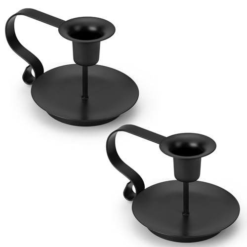 Candle Holder, Taper Candle Stick Holder, 2 Pack Candle Stick Holder, Black Candlestick Holders - Black - A