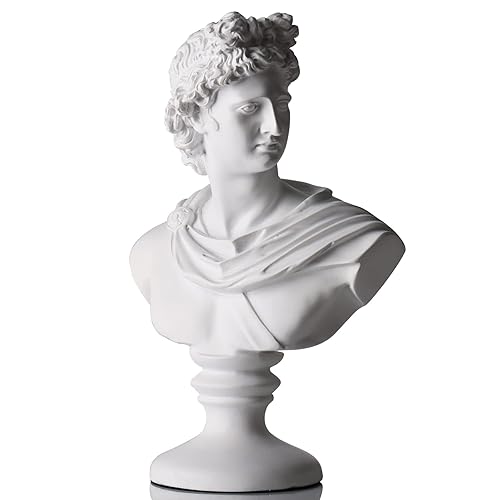 XMGZQ David Statue,Apollo Büsten Statue,Griechische Mythologie David Kopf,Büste Statue,Marmorharz,weiß,30 cm,Michelangelo Home Dekoration,Skizze Praxis Geschenk,Schmuck Schmuckhalter,David Büste - 30,weiß