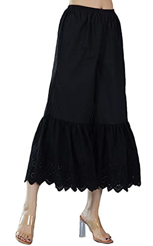 BEAUTELICATE Hosenunterröcke Damen Pettipant 100% Baumwolle Culottes Hosen Anti-Static Viktorianisches Hosenrock Schlafhose Pyjamahose von Spitze Elfenbein Schwarz - S - Schwarz - Bestickte Spitze