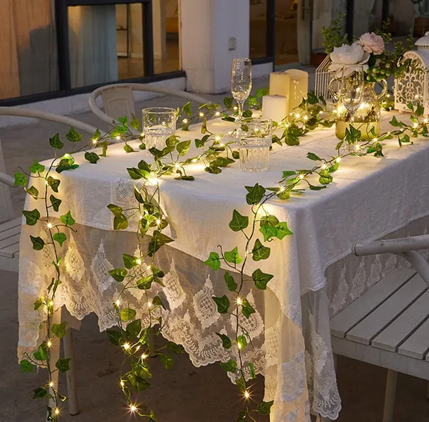 LED Ivy Garland, Green Leaf String lights