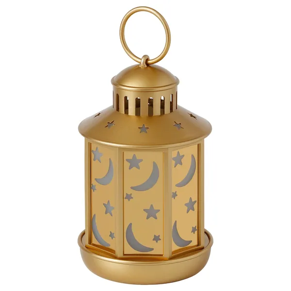 GOKVÄLLÅ LED lantern - battery operated/brass color