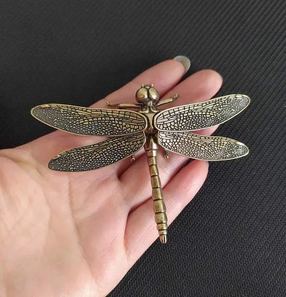 Antique Brass Hand Carved Dragonfly Statue, wings are removable, home decoration ,antique collection