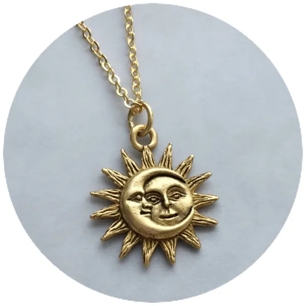 Sun and Moon necklace, 18mm gold plated pewter charm, Sun Moon soulmate,