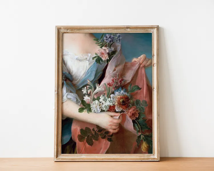 Victorian Woman with Flowers Altered Antique Portrait Painting | Whimsical Vintage Art | Antique Bridgerton Woman Painting | DIGITAL PRINT