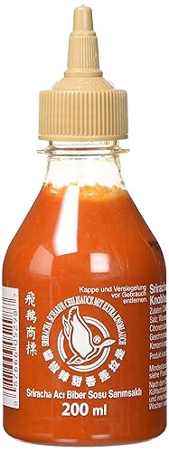 FLYING GOOSE Sriracha scharfe Chilisauce mit extra Knoblauch - scharf, braune Kappe, Würzsauce aus Thailand, 1er Pack (1 x 200 ml) - Sriracha - 200ml
