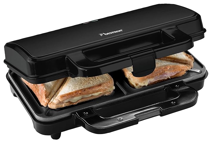 Bestron XL Sandwichmaker, Antihaftbeschichteter Sandwich-Toaster für 2 Sandwiches, inkl. automatischer Temperaturregelung & Bereitschaftsanzeige, 900 Watt, Farbe: Schwarz Mattiert - Schwarz