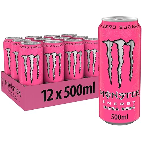 Monster Energy Ultra Rosa - koffeinhaltiger Energy Drink mit erfrischendem Grapefruit Geschmack - ohne Zucker und ohne Kalorien - in praktischen Einweg Dosen (12 x 500 ml)