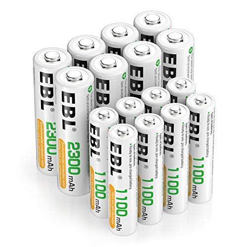 EBL AA AAA Batteries Combo 16 Sets with 8PCS AA 2300mAh and 8-Count AAA 1100mAh Rechargeable Batteries