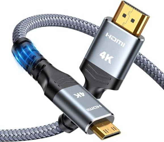 Highwings Mini HDMI to HDMI Cable 6FT, (4K 60Hz) High Speed HDMI to Mini HDMI Male Bi-Directional 2.0 Cord, for HDTV, Tablet, Camera and Camcorder [Aluminum Shell, Nylon Braided] - 6 feet - Grey - 1