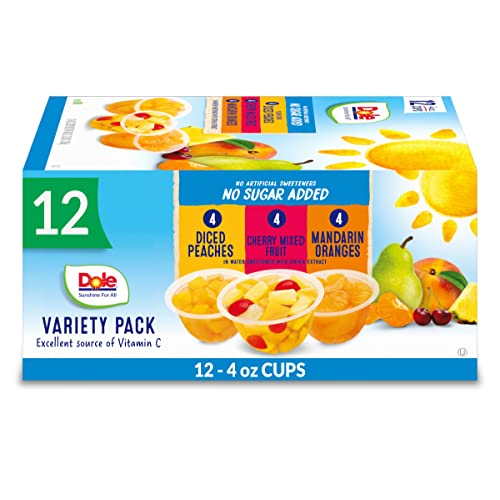 Dole Fruit Bowls No Sugar Added Variety Pack, Peaches, Mandarin Oranges & Cherry Mixed Fruit, Back To School, Gluten Free Snack, 4oz, 12 Cups - Variety Pack