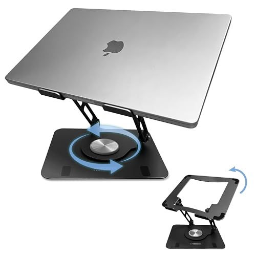 Swivel Laptop Stand for Desk, Adjustable Laptop Stand for Desk w/ 360° Rotation, Raise Tilt Cools Laptop with This Ergonomic Laptop Stand Riser, Collapsible iPad Computer Laptop Stand (Black) - Black