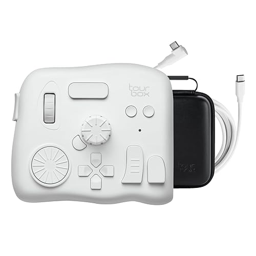 TourBox Elite, Upgraded Bluetooth Controller for Video Photo Editing, Color Grading, Illustration FCPX Premiere Davinci Resolve Adobe Photoshop Lightroom Capture One Illustrator After Effects Keyboard - White (Device+Cable+Storage Bag)