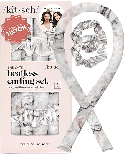 Kitsch Satin Heatless Curling Set - Overnight Hair Curlers to Sleep in, Heatless Curls, Heatless Hair Curler Overnight Curls, Heatless Curling Rod Headband, No Heat Soft Curlers, Hair Rollers - Marble - 1 Count (Pack of 1) - Marble