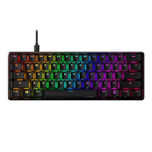 HyperX Alloy Origins 60 - Mechanical Gaming Keyboard, Ultra Compact 60% Form Factor, Double Shot PBT Keycaps, RGB LED Backlit, NGENUITY Software Compatible - Linear HyperX Red Switch,Black - 60% - HyperX Red - Black