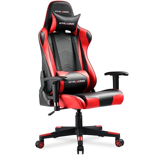 GTRACING Gaming Chair Racing Office Computer Ergonomic Video Game Chair Backrest and Seat Height Adjustable Swivel Recliner with Headrest and Lumbar Pillow Esports Chair (Red) - Red