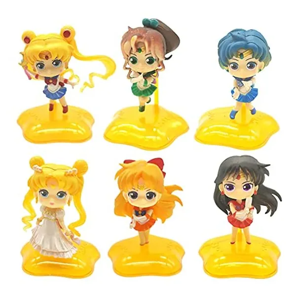 
                            Sailor Moon Mini Figure, Hilloly 6 Pieces Cute Sailor Moon, Sailor Moon Mini Figures Set, Anime Characters Decorations, Sailor Moon Anime Statue
                        