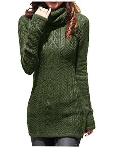 v28 Women Polo Neck Long Slim Fitted Dress Bodycon Turtleneck Cable Knit Sweater - X-Large - Armygreen