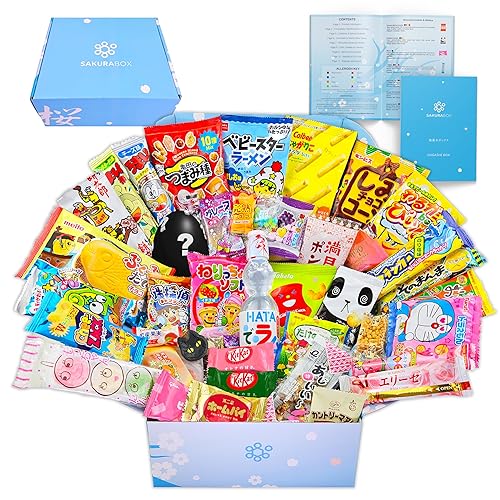 Sakura Box Japanese Candy & Snacks Dagashi Set & Pamphlet 50 Pieces Japanese Food Gift Box
