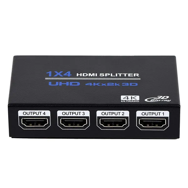 1x4 HDMI Splitter, 1 in 4 Out HDMI Splitter Audio Video Distributor Box Support 3D & 4K x 2K Compatible for HDTV, STB, DVD, PS3, Projector Etc - 