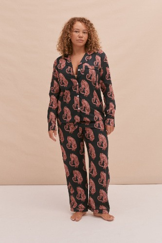 Long Pyjama Set Sansindo Tiger Print Navy/Pink | L / Navy/Pink