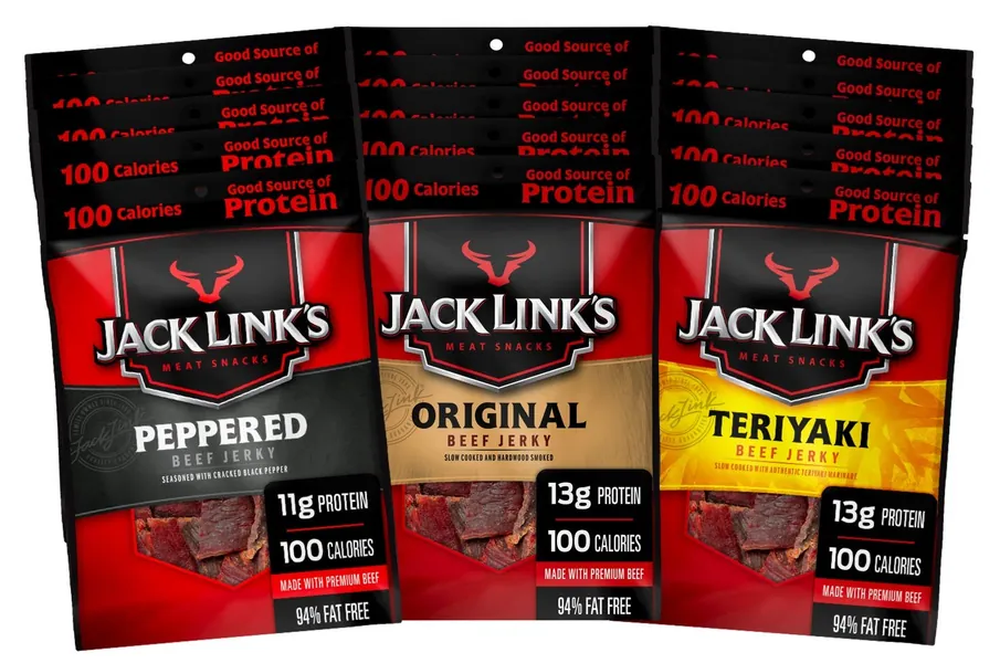Jack Link's Beef Jerky Variety Pack - Includes Original, Teriyaki, and Peppered Beef Jerky, Great for Lunch Boxes, Good Source of Protein - 96% Fat Free, No Added MSG** - 1.25 oz (Pack of 15) - Original, Peppered, Teriyaki