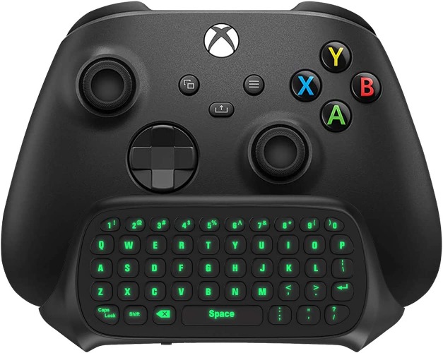 TiMOVO Green Backlight Keyboard for Xbox One, Xbox Series X/S,Wireless Chatpad Message KeyPad with Headset & Audio Jack,Mini Game Keyboard Fit Xbox One/One S/One Elite/2, 2.4G Receiver Included, Black - Black