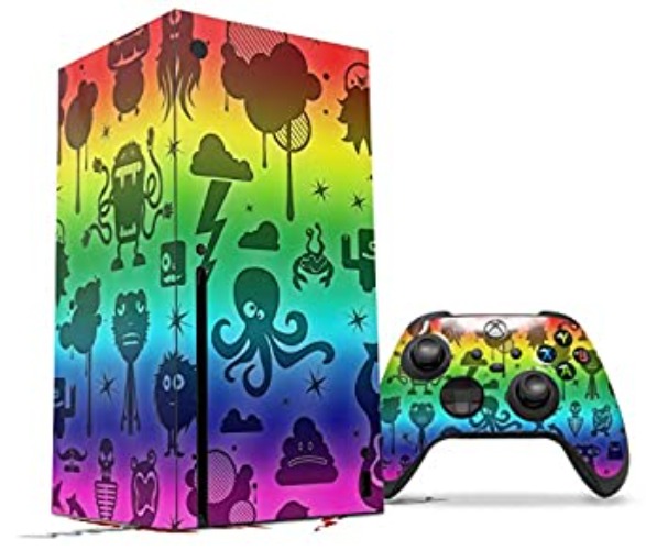 WraptorSkinz Skin Decal Vinyl Wrap compatible with the XBOX Series X Console and Controller - Cute Rainbow Monsters (GAMING CONSOLE NOT INCLUDED)