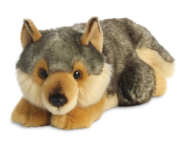 Aurora, 26264, MiYoni Wolf Lying, 11In, Soft Toy, Brown and Grey