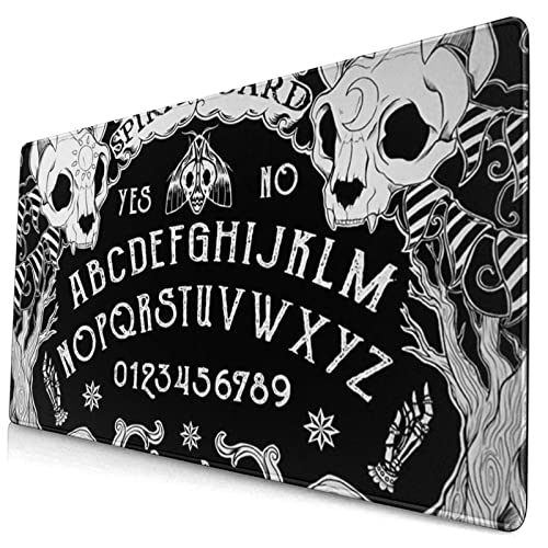 SWEET TANG Large Gaming Mouse Pad Cat Skull Head Witch Board Black Gothic Keyboard Mat with Bundle Stitched Edges, Non-Slip Mousepad 3D Print Design Pads for Laptop Computer PC, 29.5 X 15.8 Inch