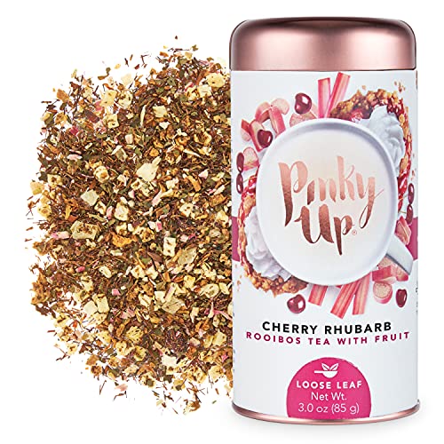 Pinky Up Cherry Rhubarb Cobbler Loose Leaf Tea | Rooibos Tea, Caffeine Free, Naturally Low Calorie & Gluten Free | 3.0 Ounce Tin, 25 Servings - Cherry Rhubarb