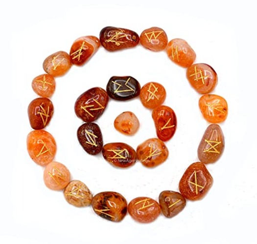 Carnelian Runes Crystal Runes Set of 25 Engraved Rune Stones with Runes Book PDF - Carnelian