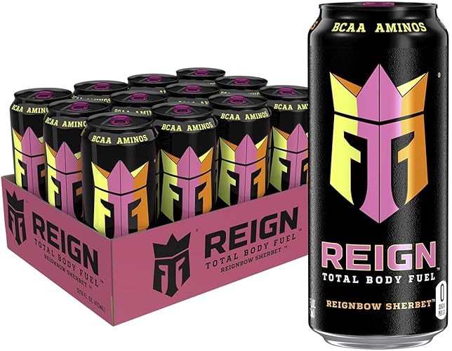 REIGN Total Body Fuel, Reignbow Sherbet, Fitness & Performance Drink, 16 Fl Oz (Pack of 12) - Reignbow Sherbert