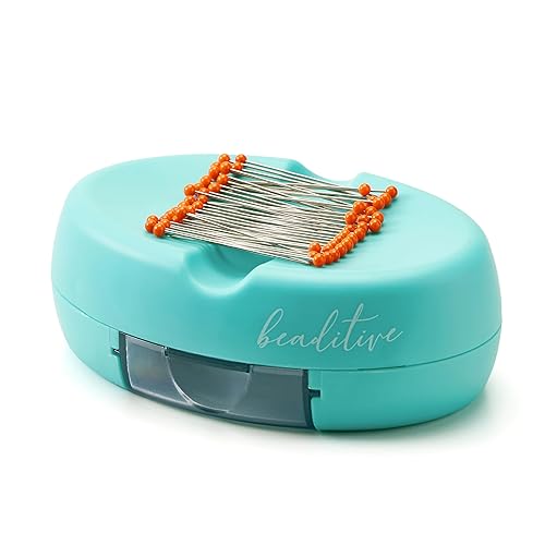 Beaditive Magnetic Pin Cushion with Drawer - Strong Magnet Pin Holder Cushions for Sewing - 50 Glass Head Quilting Pins Included - Chic Pincushion Caddy for Sewing Pins, Paper Clips (Turquoise) - One Size - Turquoise