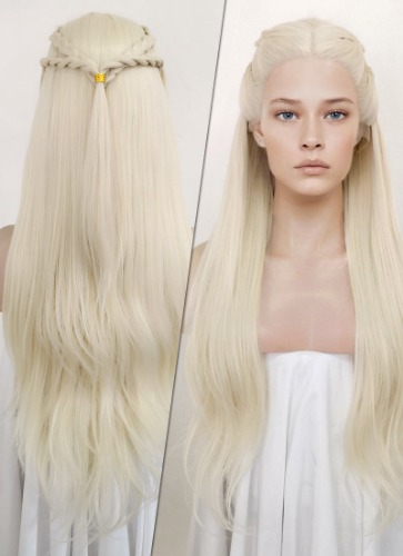 House of the Dragon Rhaenyra Targaryen Platinum Blonde Braided Lace Front Synthetic Wig LF2119 | Platinum Blonde