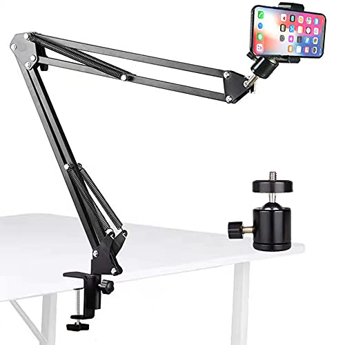 YIYANT Overhead Tripod Mount Articulating Arm,Cell Phone Holder, Video Webcam Stand Lazy Desk Arm Clamp Table Desktop Suspension Scissor Arm Stand Accessory for Video Recording Live - 016-black2