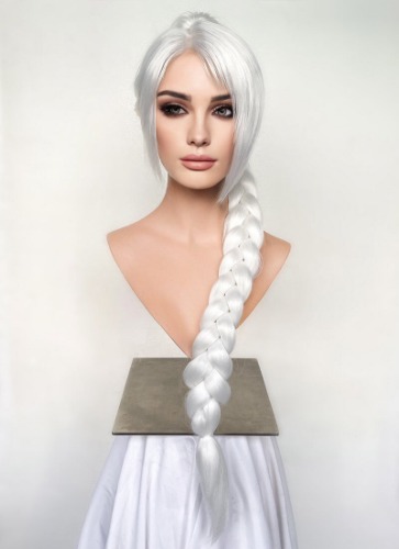 Baldur's Gate 3 Shadowheart White Yaki Straight Lace Front Synthetic Wig With Ponytial Extension LF6048 | White