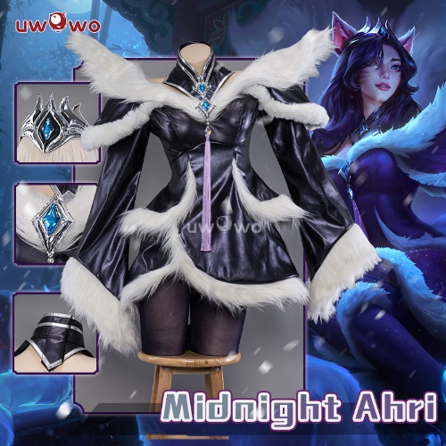 Uwowo League of Legends/LOL: Midnight Ahri ASU 2023 Nine Tailed Fox Fur Cosplay Costume - 【In Stock】XXL