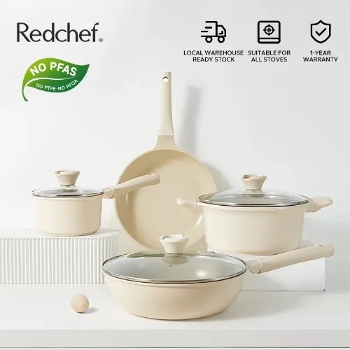 Redchef Nonstick Ceramic Rock 7 Pcs Cookware Set Non PFAS & PTFE & PFOA Suitable for All Stoves