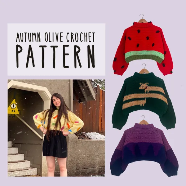 Crochet Pattern- Mabel's Sweater Collection, 20 in 1, size inclusive, simple, quick, beginner friendly, cartoon, cosplay, pine