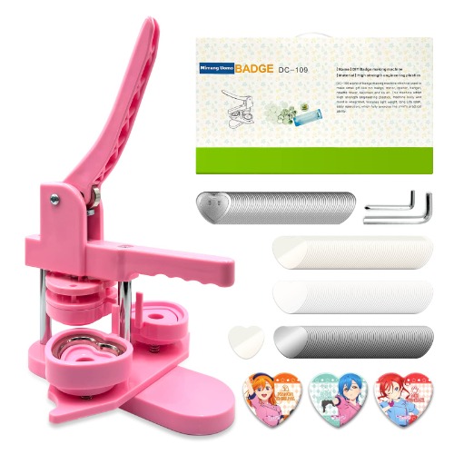 Heart Shaped Button Maker Machine 2.25inch (58mm) DIY Pins Making Kit, Easy to Use ​Out of Box and Come with Accessories 100pcs Heart Button Parts Gift for Kids(Pink) - Pink Heart