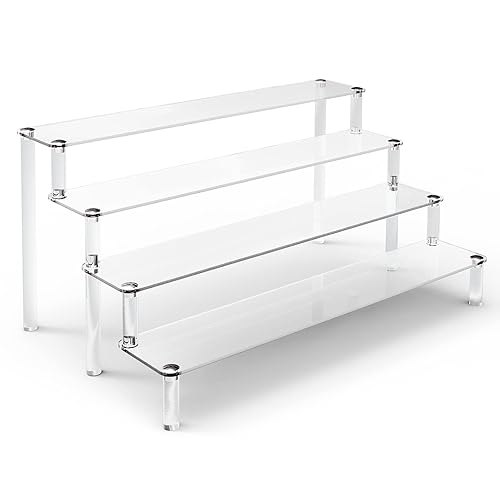 ULENDIS Acrylic Stands for Display, 4 Tier Clear Display Stand Risers Shelf for Cupcakes Perfumes Figurines, Tabletop Cupcake Stand for Decorating & Organizing (16" x 12.4" x 7.7")