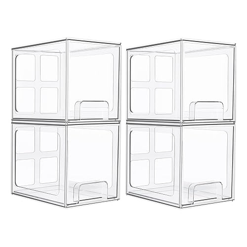 Vtopmart 4 Pack Stackable Makeup Organizer Storage Drawers, 6.6’‘ Tall Acrylic Bathroom Organizers，Clear Plastic Storage Bins For Vanity, Undersink, Kitchen Cabinets, Pantry Organization and Storage - 4