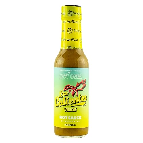 Hot Ones Los Calientes Verde Hot Sauce Made With Natural Ingredients & Fiery Flavors From Green Serrano Peppers, Orange Habanero & Apricot, 5 fl oz Bottles (1-Pack) - 1