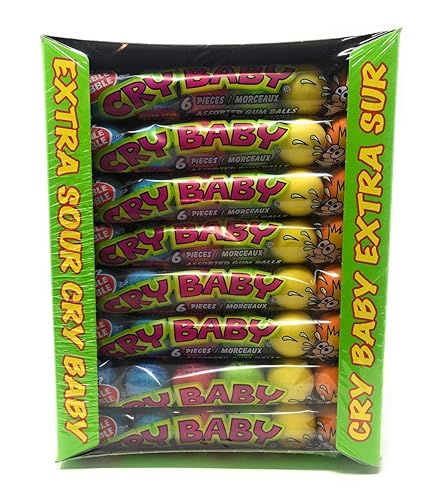 Original Dubble Bubble - Extra Sour Cry Baby - Assorted Gum Balls - 24 Packs of 6 Large Gumballs - 1.58 KG