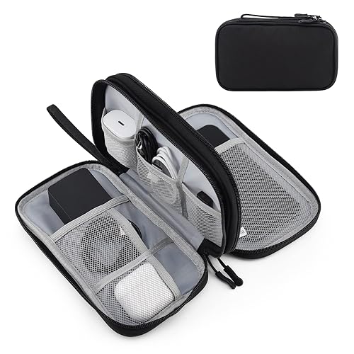Portable Electronics Travel Organizer with Double Layer Design - Waterproof Electronic Organizer to Hold USB Flash Drive, Cords, Chargers, Phones, Earphones, Power Banks, Mouse, and SD Card - Black