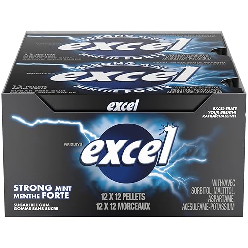 EXCEL, Strong Mint Flavoured Sugar Free Chewing Gum, 12 Pieces, 12 Packs - Strong Mint - Gum