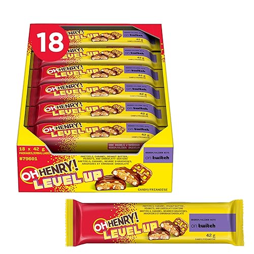 OH HENRY! Level Up Chocolatey, Peanut Butter, Caramel & Pretzel Filled Candy Bars, Holiday Candy, Assorted Candy, Bulk Candy to Share, 42g (18 Count) - 42 g (Pack of 18)