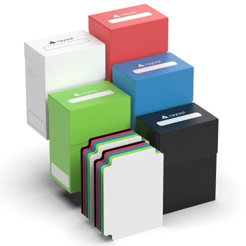 Rayvol Lot de 5 boîtes de cartes avec 2 intercalaires pour TCG (bleu, rouge, vert, noir, blanc)
