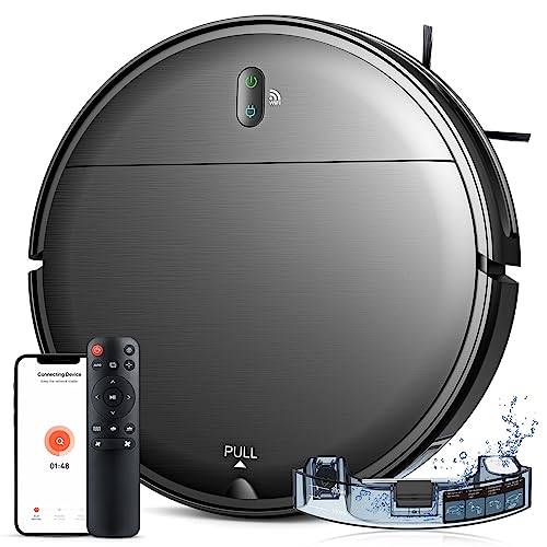 Robot Vacuum and Mop Combo, WiFi/App/Alexa, Robotic Vacuum Cleaner with Schedule, 2 in 1 Mopping Robot Vacuum with Watertank and Dustbin, Self-Charging, Slim, Ideal for Hard Floor, Pet Hair, Carpet - Black