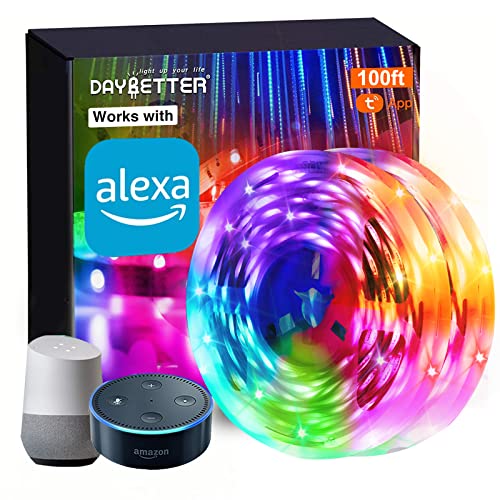 DAYBETTER Smart WiFi Led Lights 100ft, Tuya App Controlled Led Strip Lights, Work with Alexa and Google Assistant, Timer Schedule , Color Changing Led Lights for Bedroom Party Kitchen - 100ft